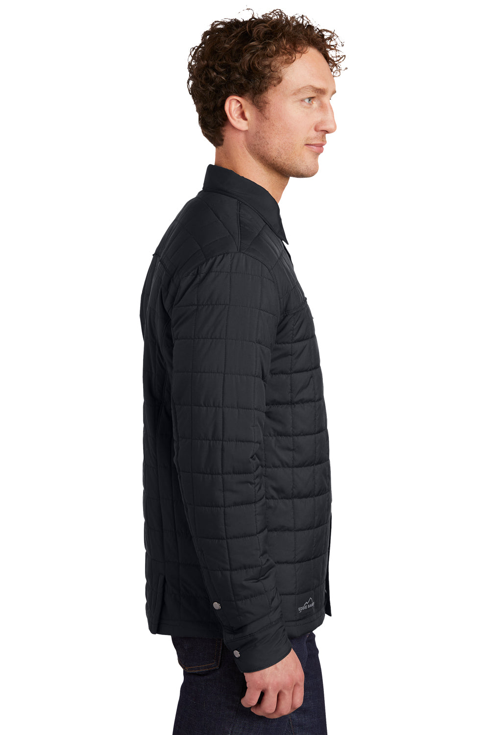 Eddie Bauer EB502 Mens Water Resistant Button Down Shirt Jacket Black Model Side
