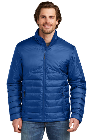 Eddie Bauer EB510 Mens Water Resistant Quilted Full Zip Jacket Cobalt Blue Model Front