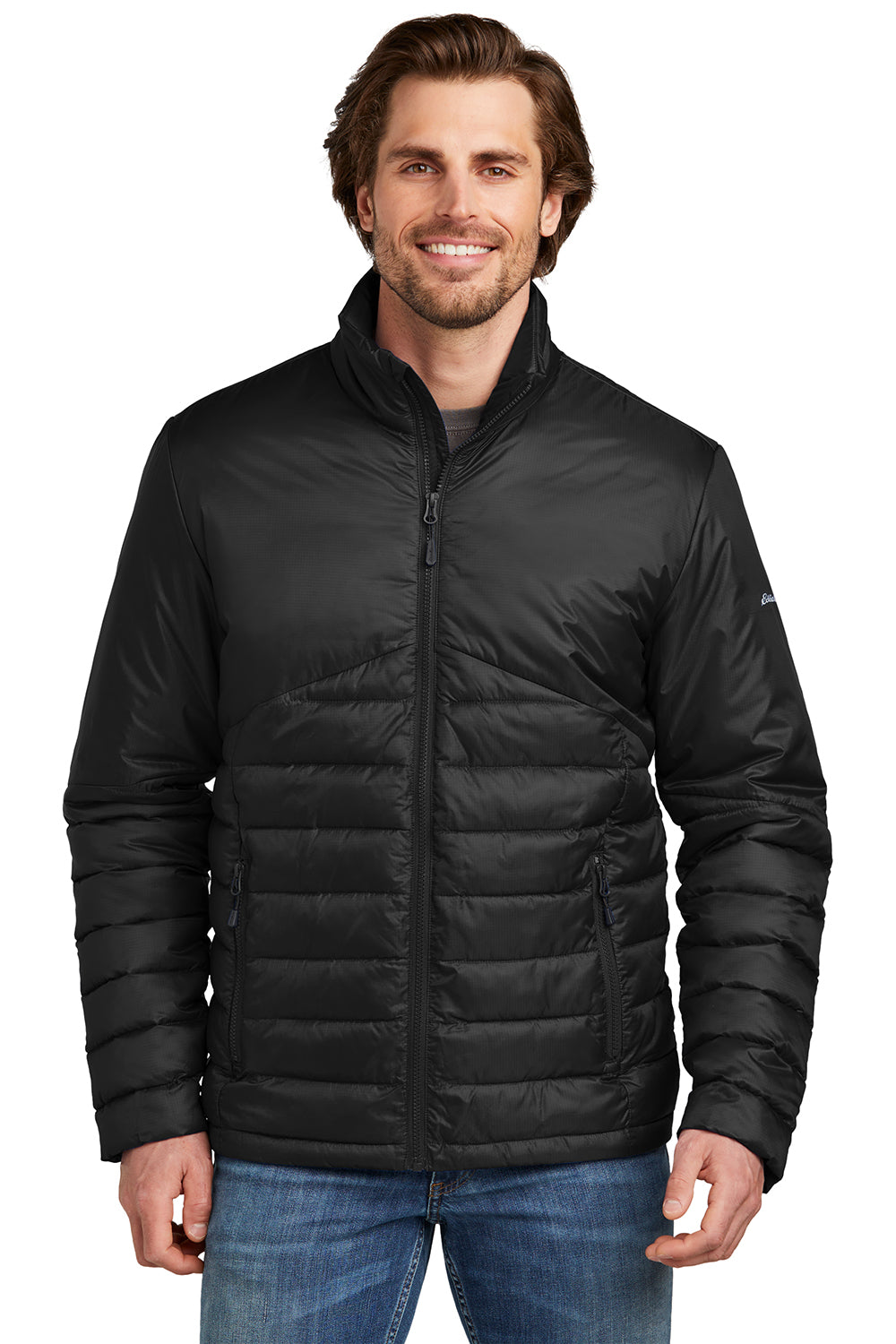 Eddie Bauer EB510 Mens Water Resistant Quilted Full Zip Jacket Deep Black Model Front