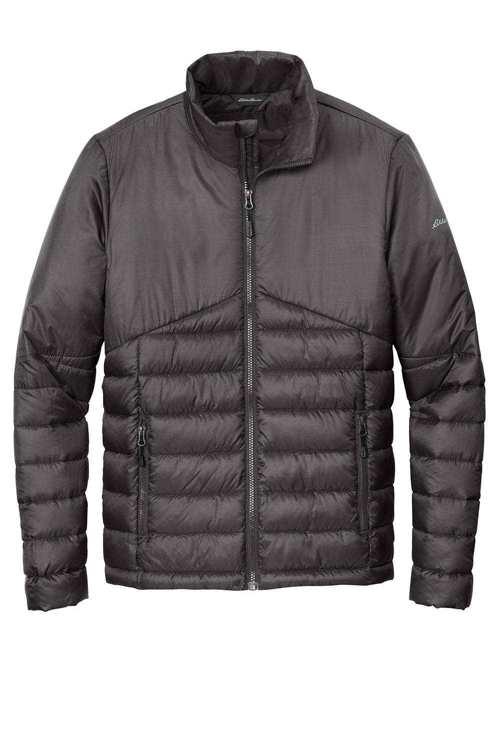 Eddie Bauer EB510 Mens Water Resistant Quilted Full Zip Jacket Iron Gate Grey Flat Front