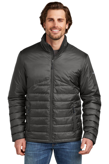 Eddie Bauer EB510 Mens Water Resistant Quilted Full Zip Jacket Iron Gate Grey Model Front