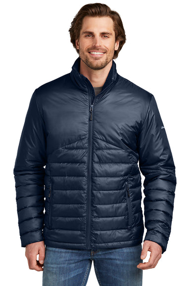 Eddie Bauer EB510 Mens Water Resistant Quilted Full Zip Jacket River Navy Blue Model Front