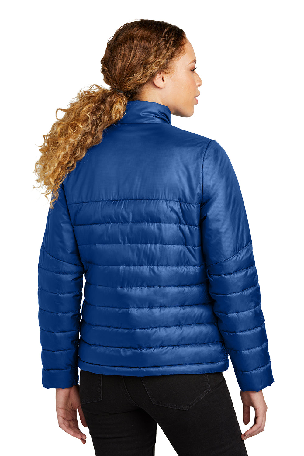 Eddie Bauer EB511 Womens Water Resistant Quilted Full Zip Jacket Cobalt Blue Model Back