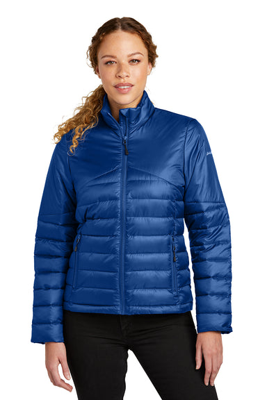 Eddie Bauer EB511 Womens Water Resistant Quilted Full Zip Jacket Cobalt Blue Model Front