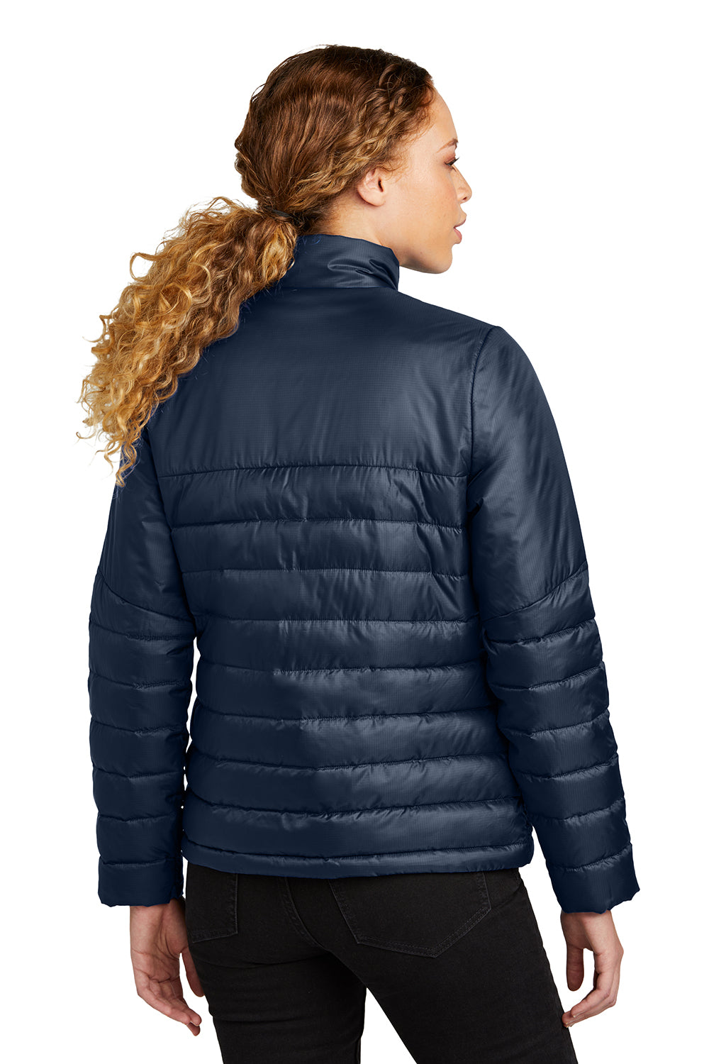 Eddie Bauer EB511 Womens Water Resistant Quilted Full Zip Jacket River Navy Blue Model Back