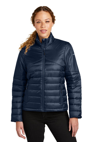 Eddie Bauer EB511 Womens Water Resistant Quilted Full Zip Jacket River Navy Blue Model Front