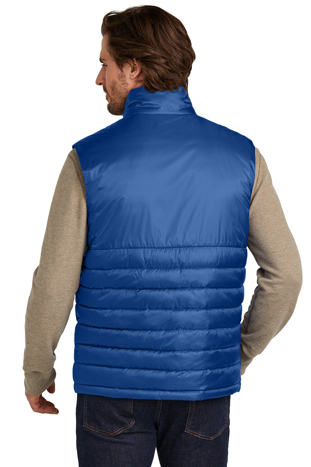 Eddie Bauer EB512 Mens Water Resistant Quilted Full Zip Vest Cobalt Blue Model Back