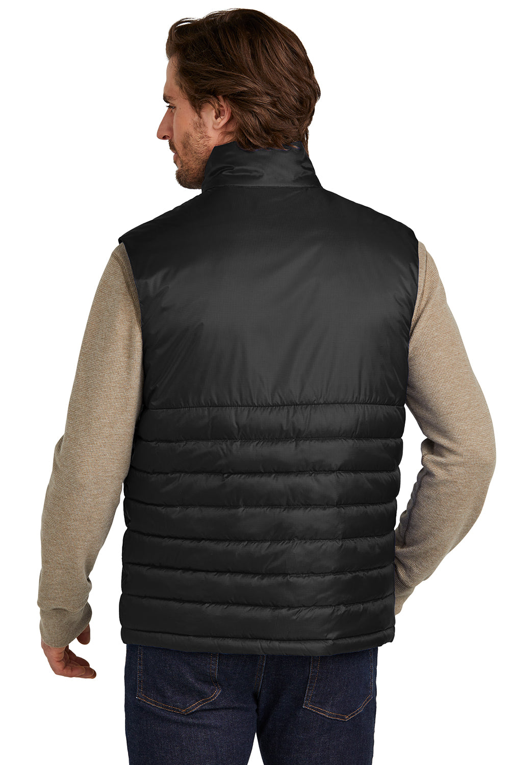 Eddie Bauer EB512 Mens Water Resistant Quilted Full Zip Vest Deep Black Model Back