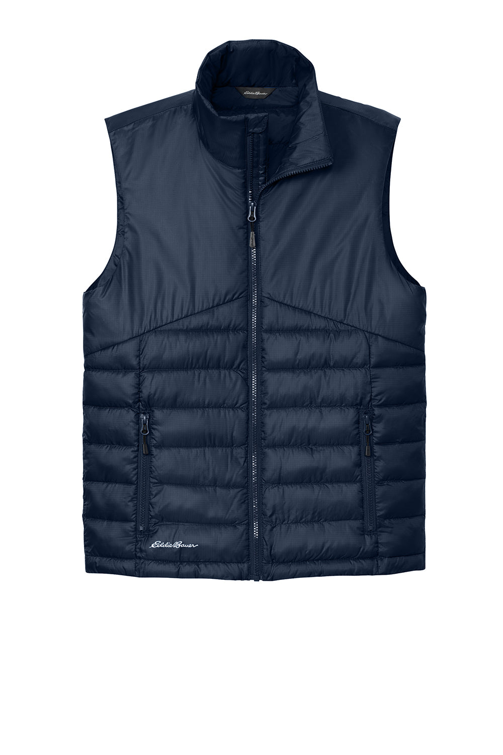Eddie Bauer EB512 Mens Water Resistant Quilted Full Zip Vest River Navy Blue Flat Front