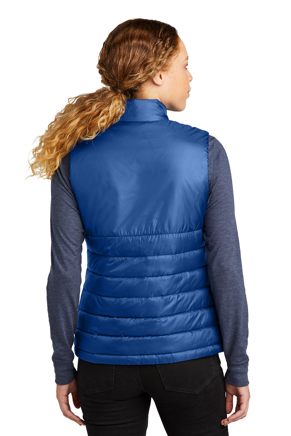 Eddie Bauer EB513 Womens Water Resistant Quilted Full Zip Vest Cobalt Blue Model Back