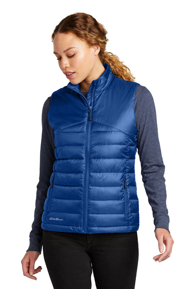 Eddie Bauer EB513 Womens Water Resistant Quilted Full Zip Vest Cobalt Blue Model Front