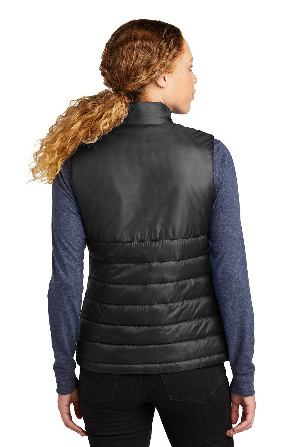 Eddie Bauer EB513 Womens Water Resistant Quilted Full Zip Vest Deep Black Model Back