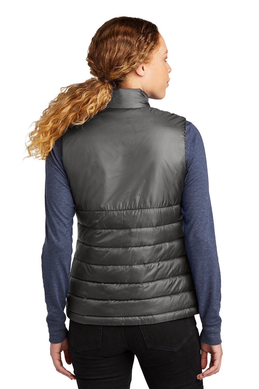 Eddie Bauer EB513 Womens Water Resistant Quilted Full Zip Vest Iron Gate Grey Model Back