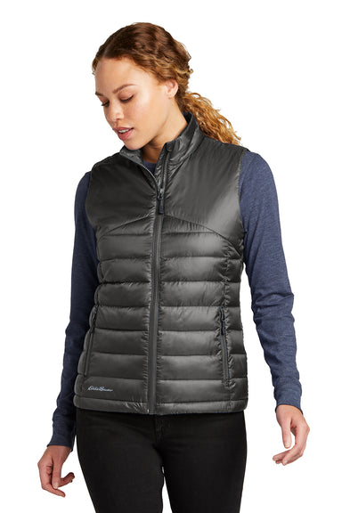 Eddie Bauer EB513 Womens Water Resistant Quilted Full Zip Vest Iron Gate Grey Model Front