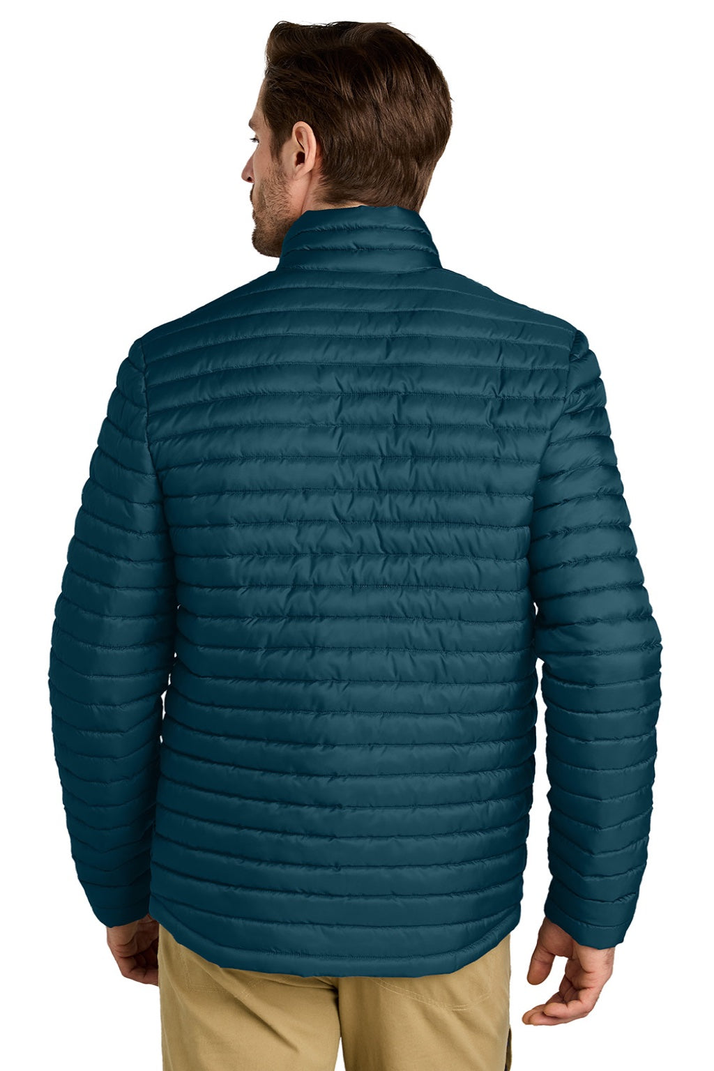Eddie Bauer EB514 Mens Packable Quilted Water Resistant Full Zip Jacket Adriatic Blue Model Back