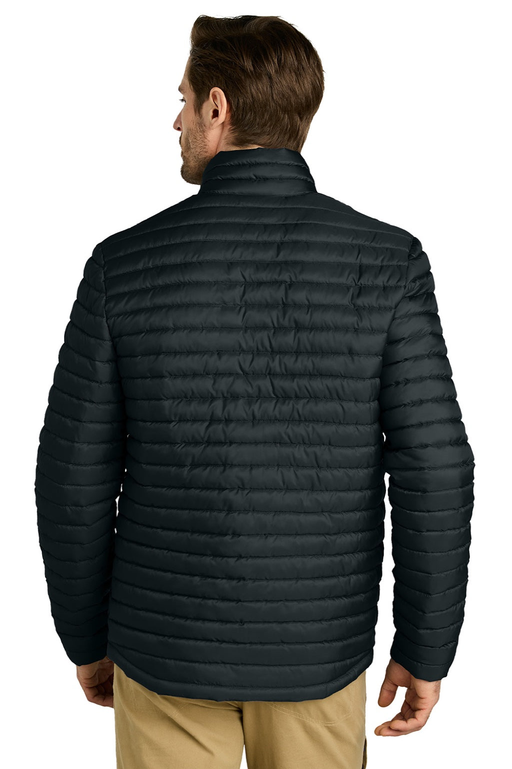Eddie Bauer EB514 Mens Packable Quilted Water Resistant Full Zip Jacket Black Model Back