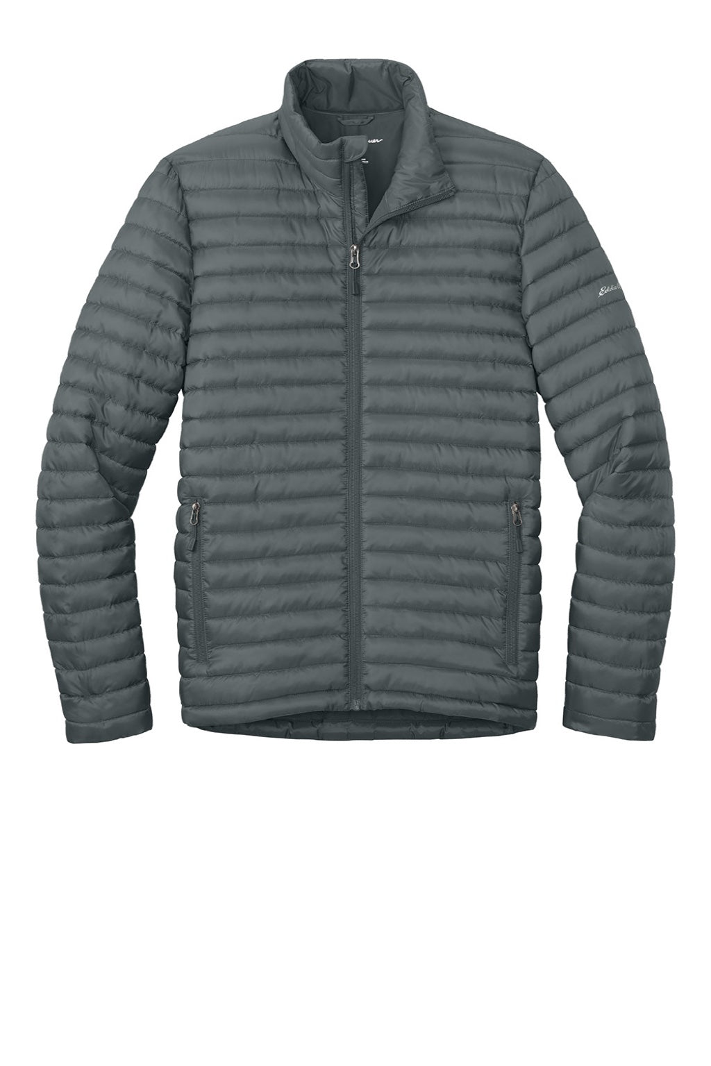 Eddie Bauer EB514 Mens Packable Quilted Water Resistant Full Zip Jacket Metal Grey Flat Front