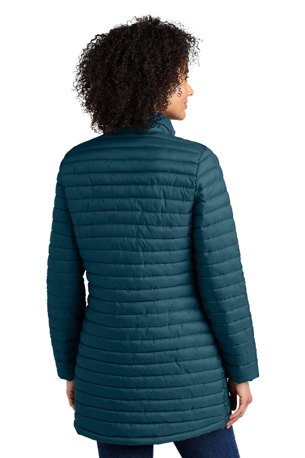 Eddie Bauer EB515 Womens Packable Quilted Water Resistant Full Zip Jacket Adriatic Blue Model Back
