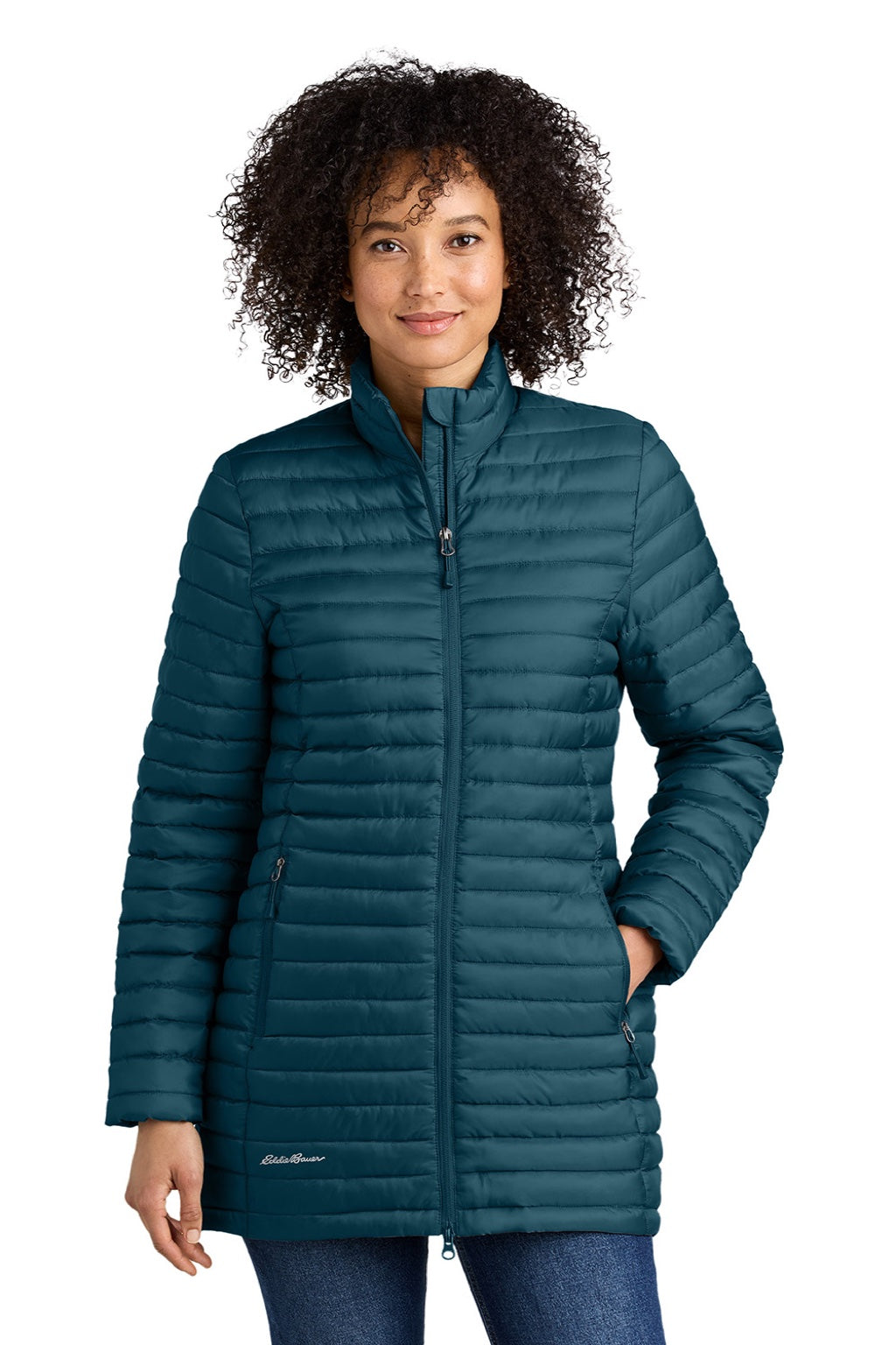 Eddie Bauer EB515 Womens Packable Quilted Water Resistant Full Zip Jacket Adriatic Blue Model Front