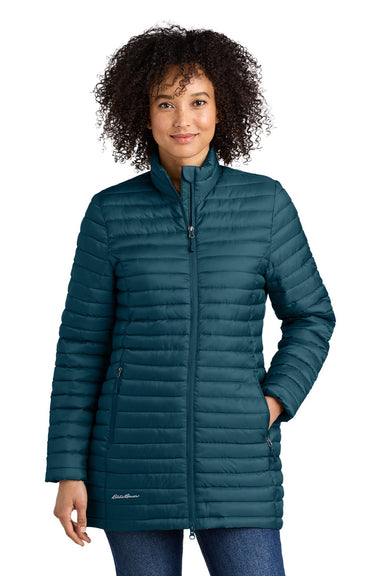 Eddie Bauer EB515 Womens Packable Quilted Water Resistant Full Zip Jacket Adriatic Blue Model Front