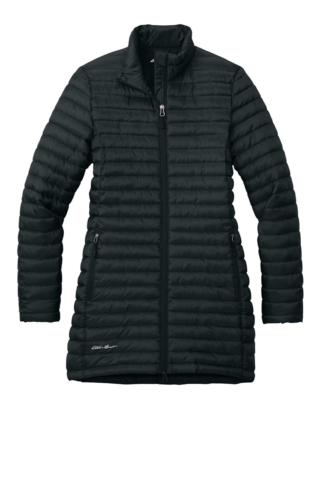 Eddie Bauer EB515 Womens Packable Quilted Water Resistant Full Zip Jacket Black Flat Front
