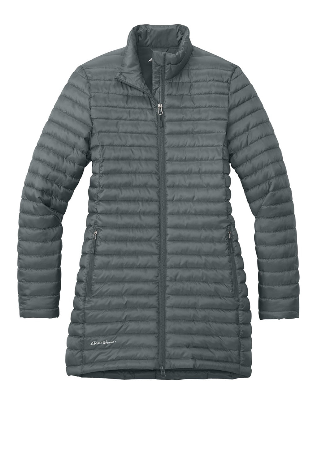 Eddie Bauer EB515 Womens Packable Quilted Water Resistant Full Zip Jacket Metal Grey Flat Front