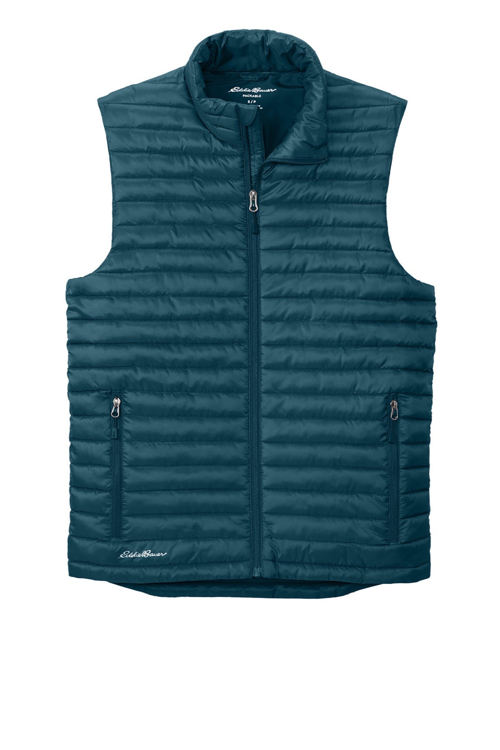 Eddie Bauer EB516 Mens Packable Quilted Water Resistant Full Zip Vest Adriatic Blue Flat Front