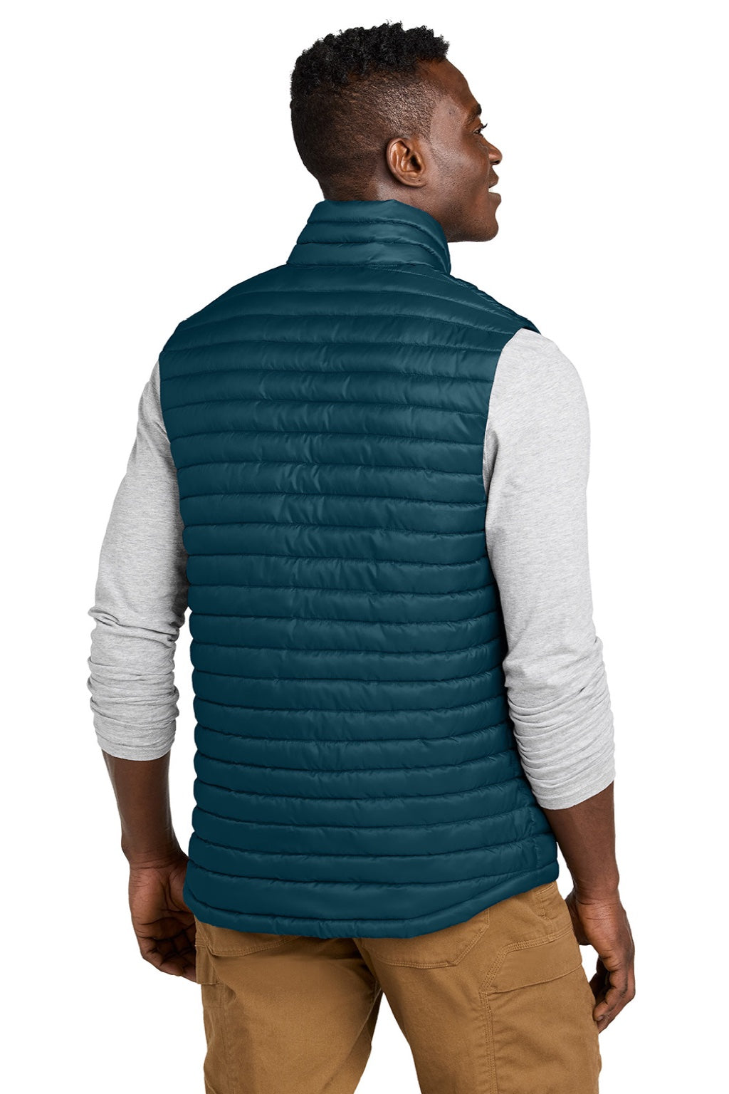 Eddie Bauer EB516 Mens Packable Quilted Water Resistant Full Zip Vest Adriatic Blue Model Back