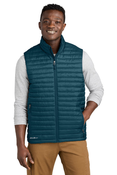 Eddie Bauer EB516 Mens Packable Quilted Water Resistant Full Zip Vest Adriatic Blue Model Front