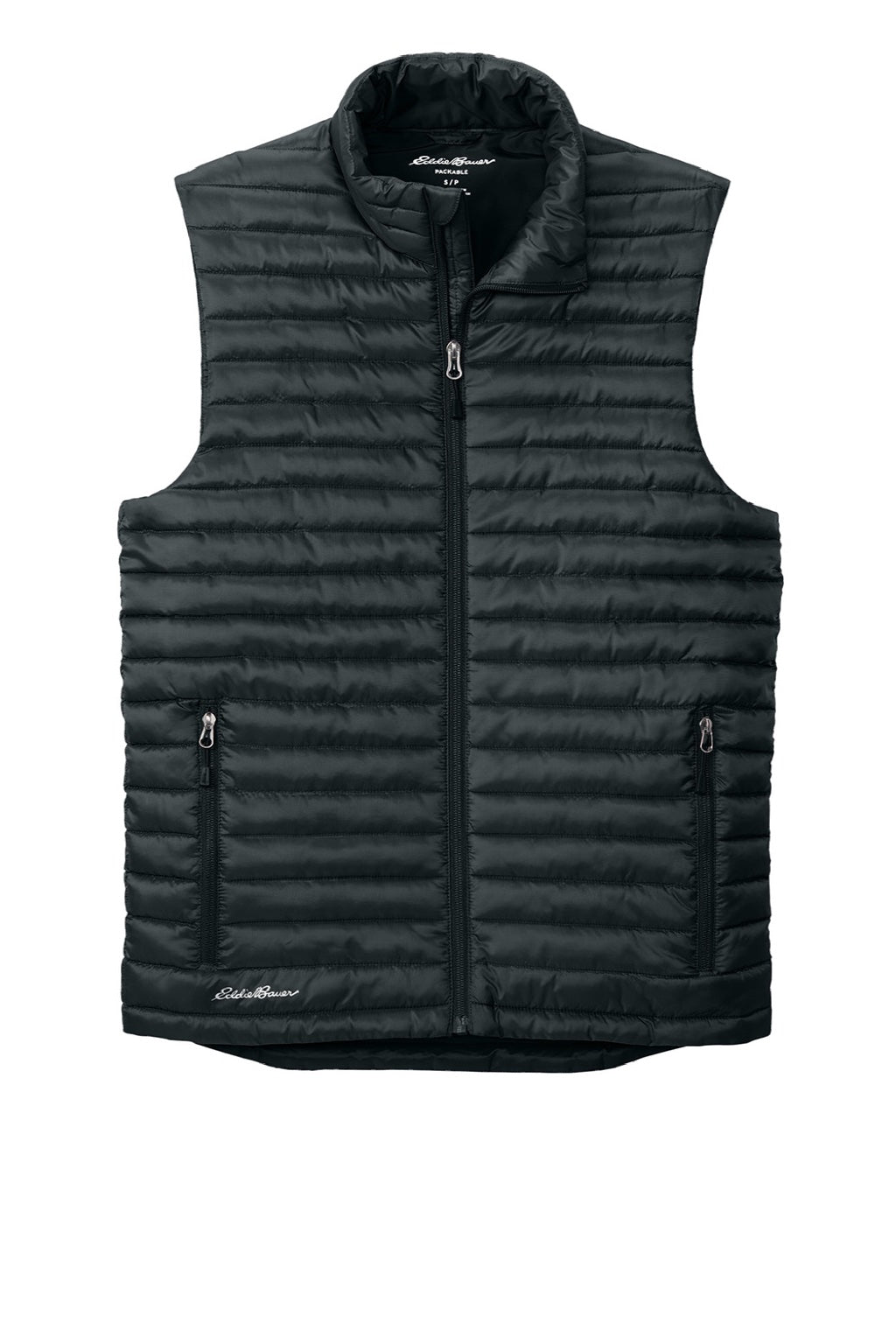 Eddie Bauer EB516 Mens Packable Quilted Water Resistant Full Zip Vest Black Flat Front