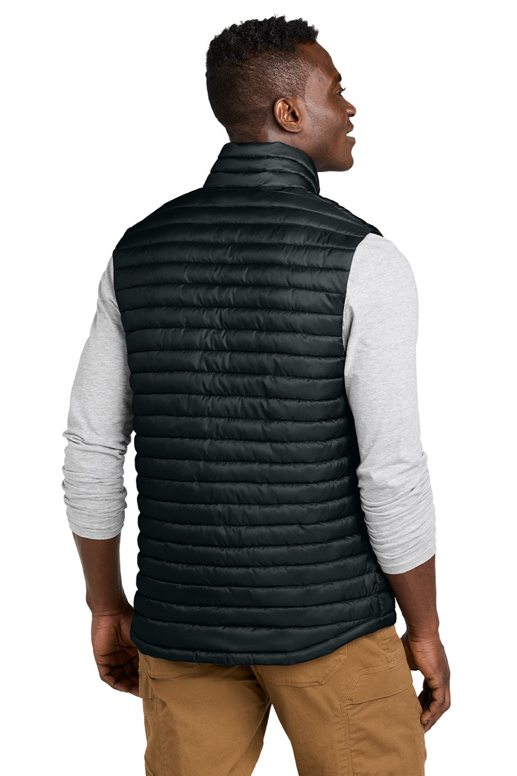 Eddie Bauer EB516 Mens Packable Quilted Water Resistant Full Zip Vest Black Model Back