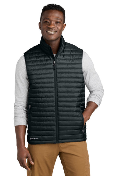Eddie Bauer EB516 Mens Packable Quilted Water Resistant Full Zip Vest Black Model Front