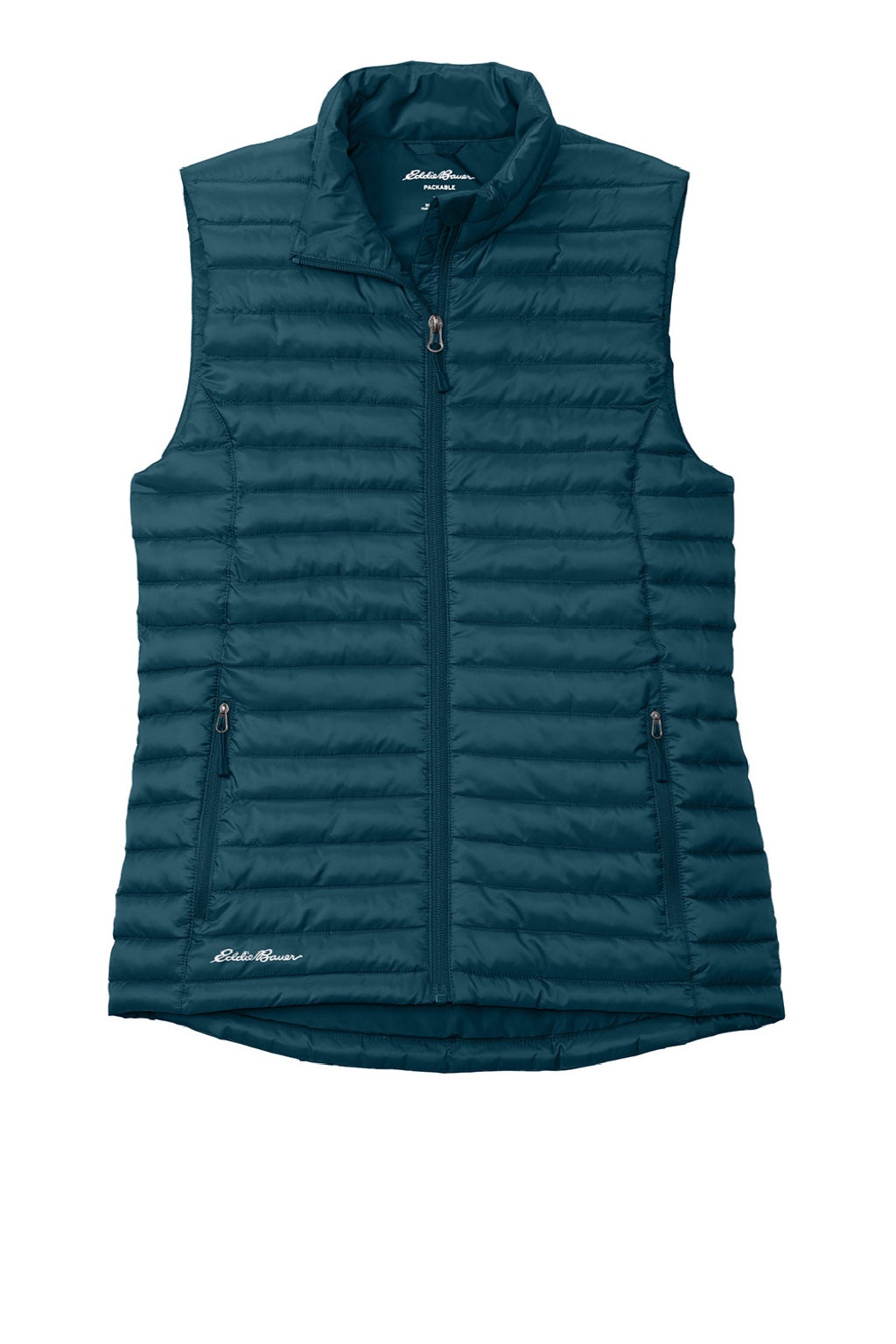 Eddie Bauer EB517 Womens Packable Quilted Water Resistant Full Zip Vest Adriatic Blue Flat Front
