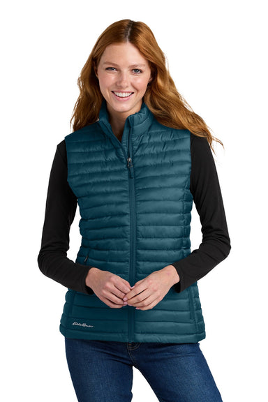 Eddie Bauer EB517 Womens Packable Quilted Water Resistant Full Zip Vest Adriatic Blue Model Front