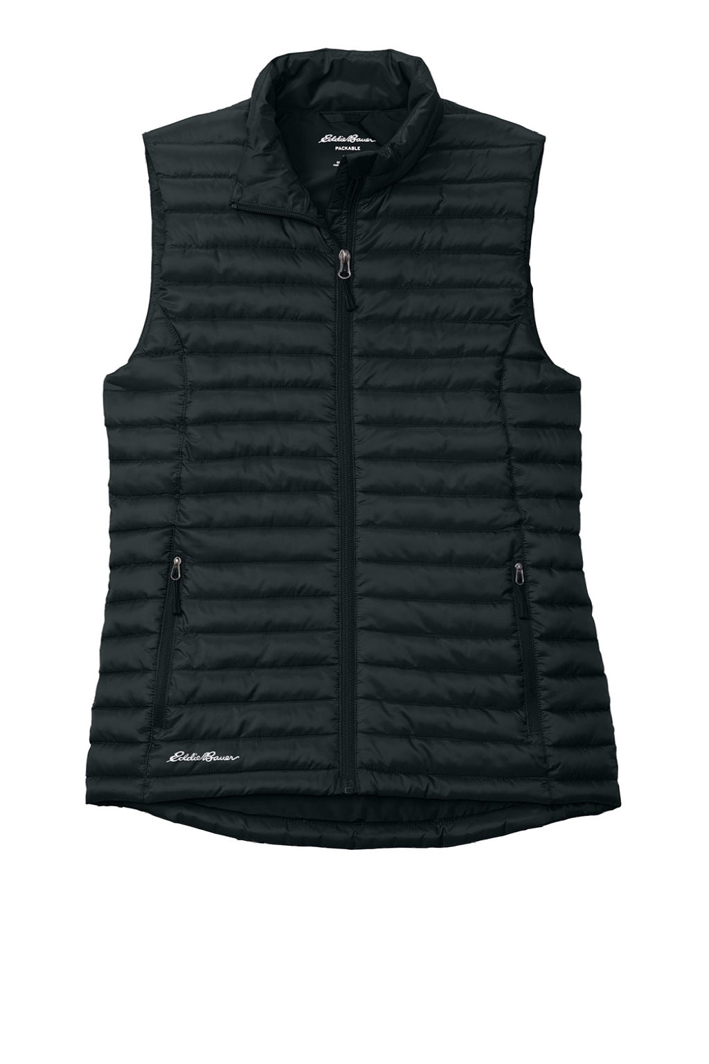 Eddie Bauer EB517 Womens Packable Quilted Water Resistant Full Zip Vest Black Flat Front