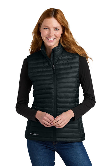 Eddie Bauer EB517 Womens Packable Quilted Water Resistant Full Zip Vest Black Model Front
