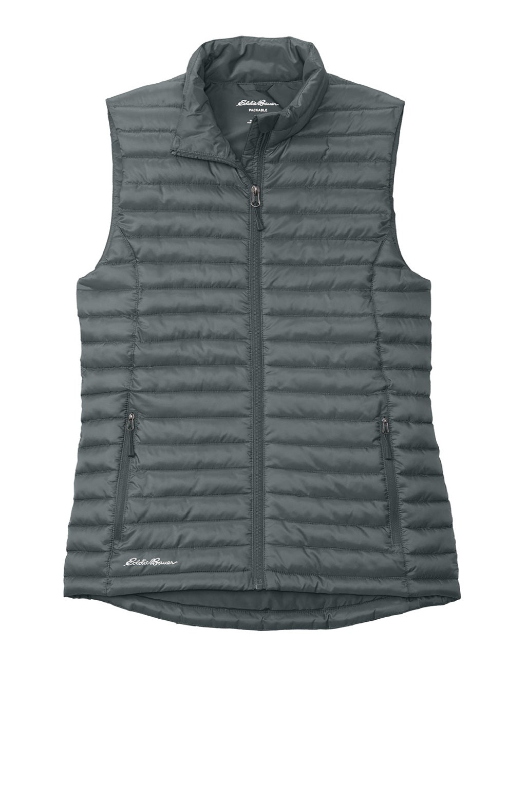 Eddie Bauer EB517 Womens Packable Quilted Water Resistant Full Zip Vest Metal Grey Flat Front