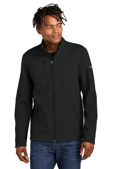 Eddie Bauer EB544 Mens Water Resistant Stretch Full Zip Soft Shell Jacket Deep Black Model Front