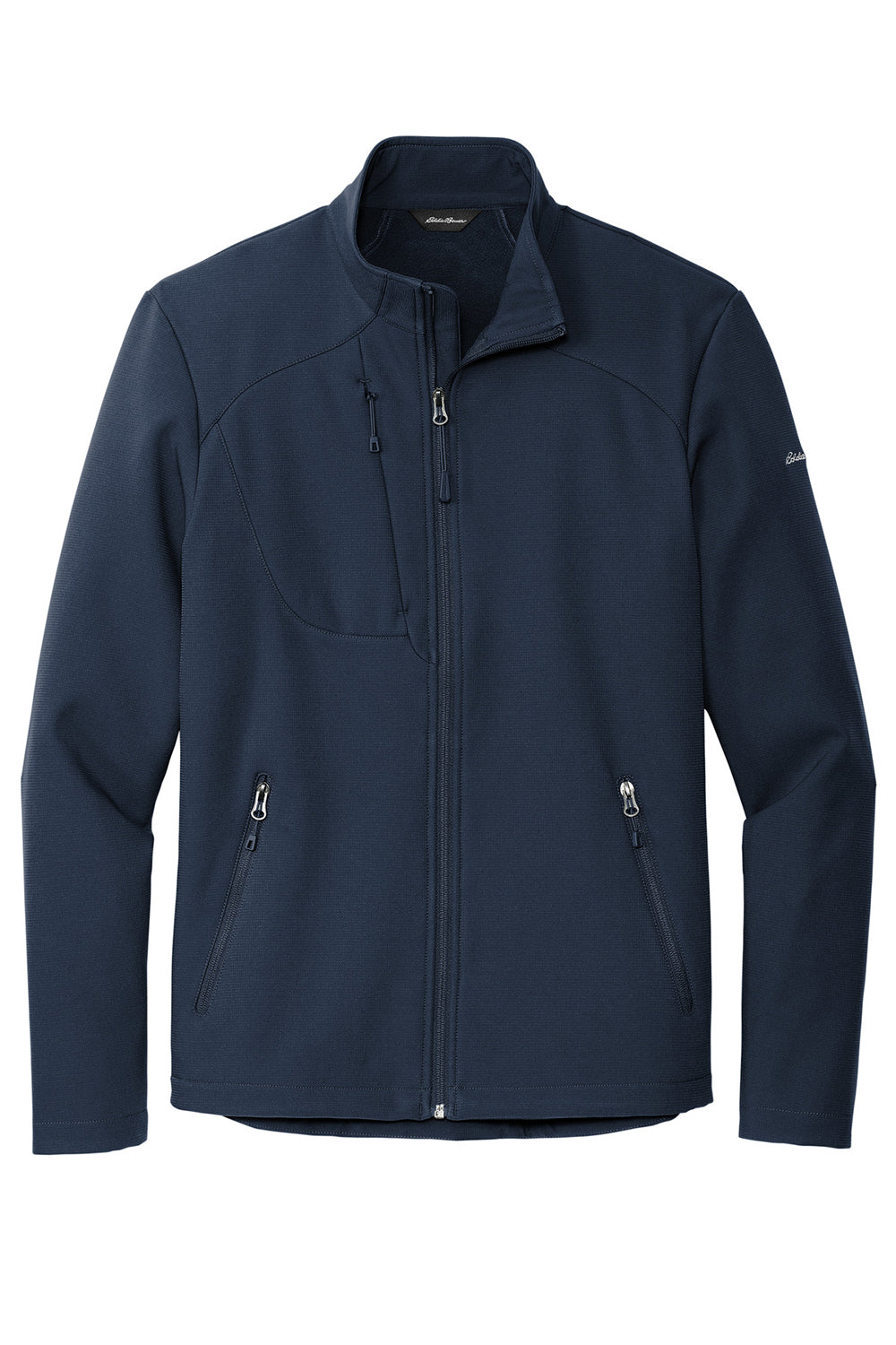 Eddie Bauer EB544 Mens Water Resistant Stretch Full Zip Soft Shell Jacket River Navy Blue Flat Front