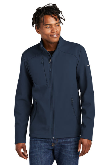 Eddie Bauer EB544 Mens Water Resistant Stretch Full Zip Soft Shell Jacket River Navy Blue Model Front