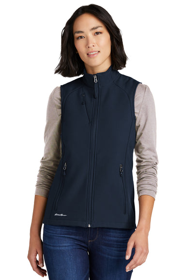 Eddie Bauer EB547 Womens Stretch Soft Shell Full Zip Vest River Navy Blue Model Front