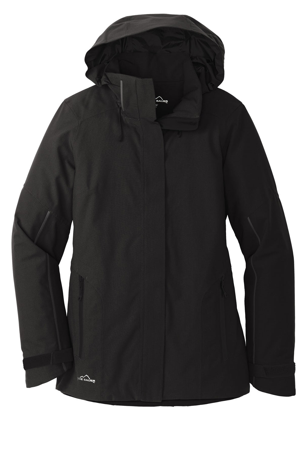 Eddie Bauer EB555 Womens WeatherEdge Plus Waterproof Full Zip Hooded Jacket Black Flat Front