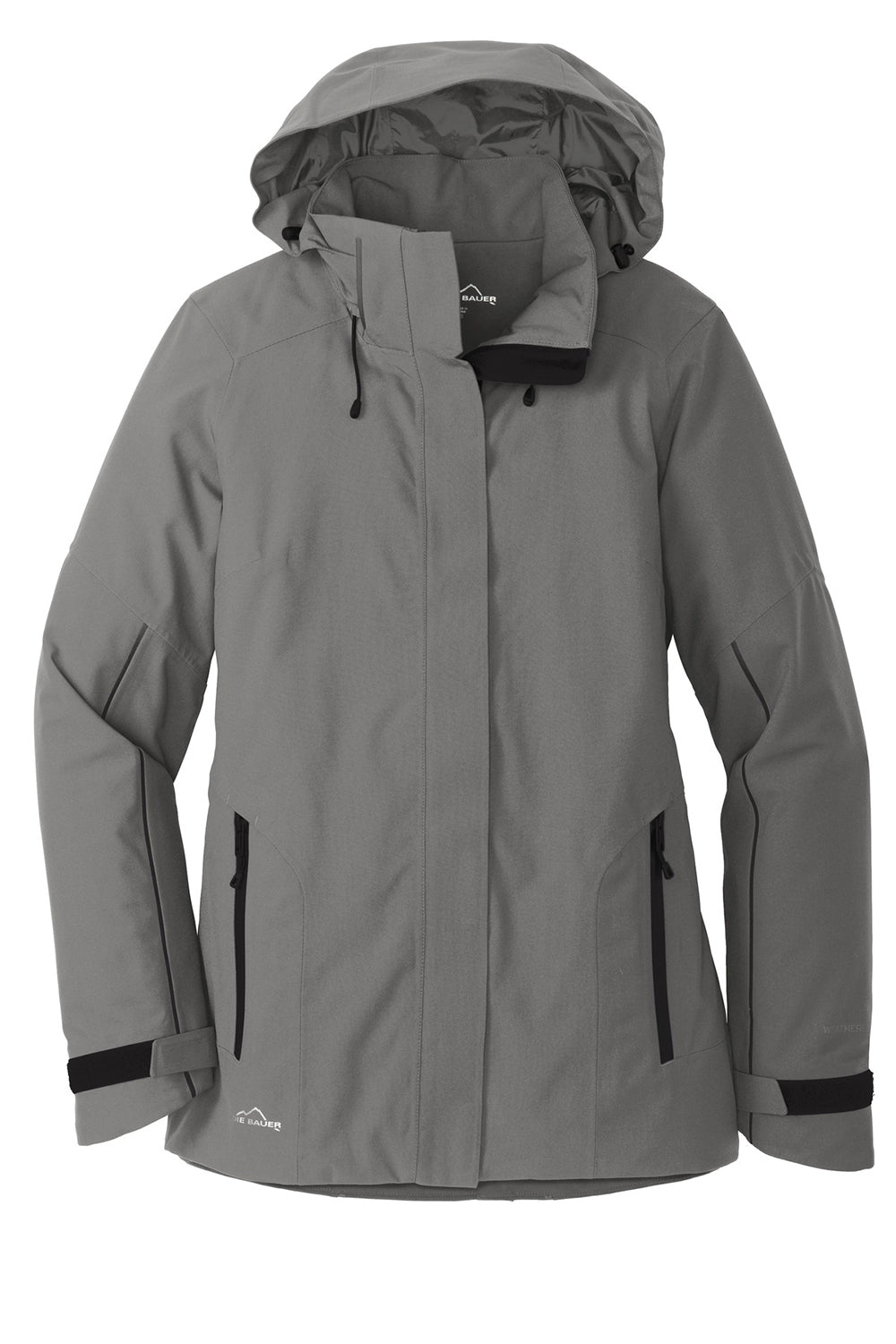 Eddie Bauer EB555 Womens WeatherEdge Plus Waterproof Full Zip Hooded Jacket Metal Grey Flat Front