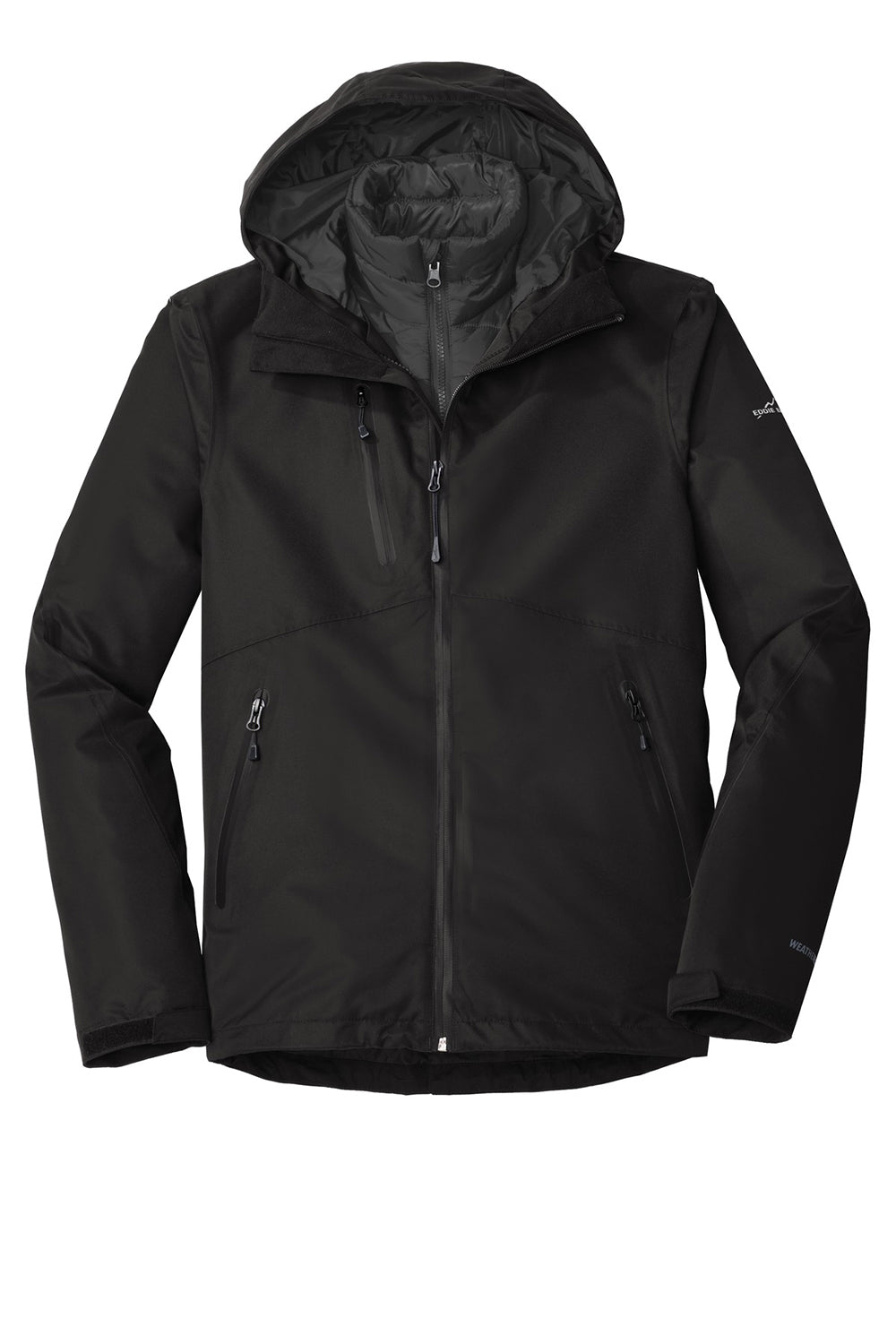 Eddie Bauer EB556 Mens WeatherEdge Plus 3-in-1 Waterproof Full Zip Hooded Jacket Black Flat Front