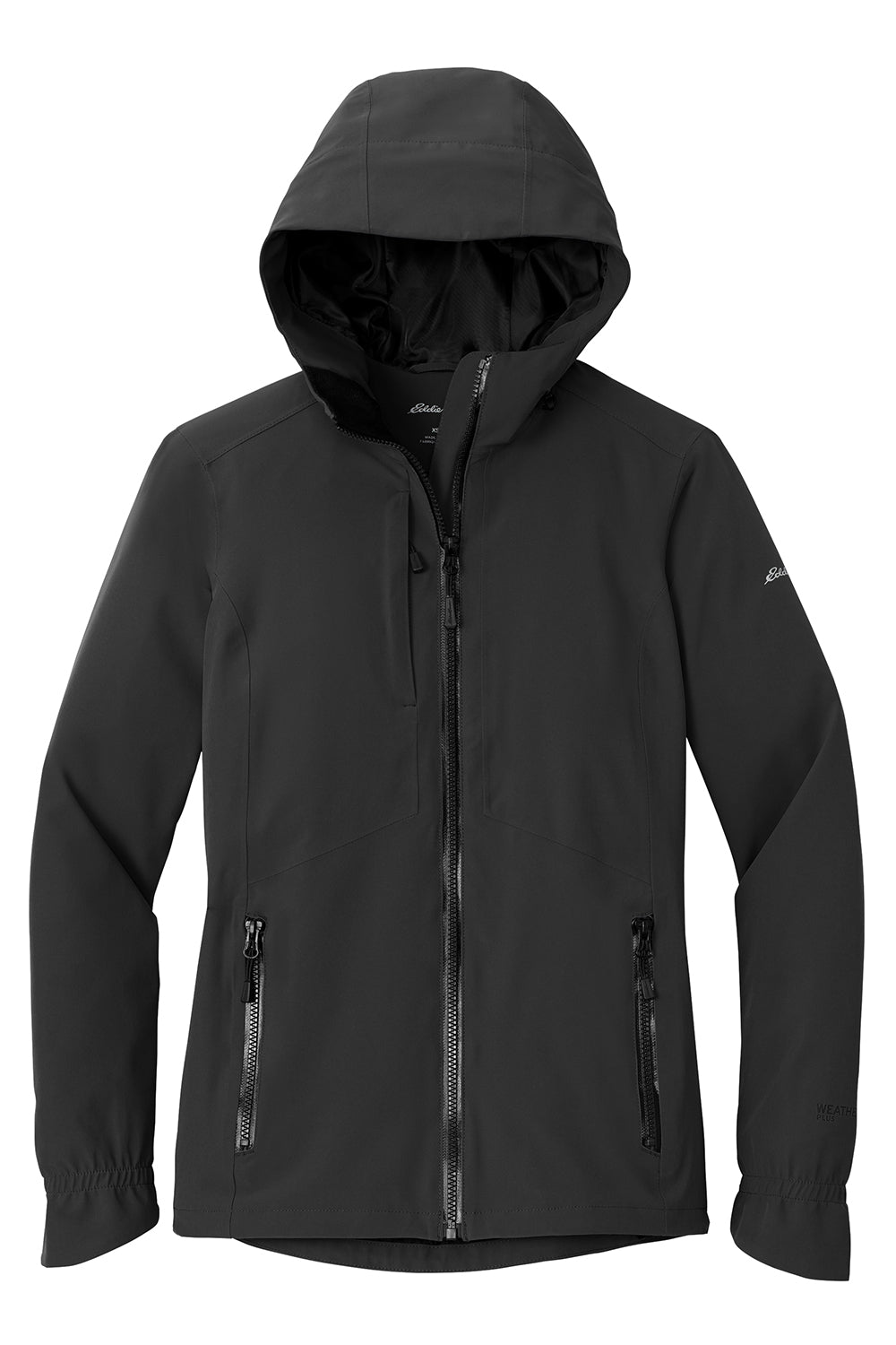 Eddie Bauer EB561 Womens WeatherEdge Plus Waterproof Full Zip Hooded Jacket Deep Black Flat Front