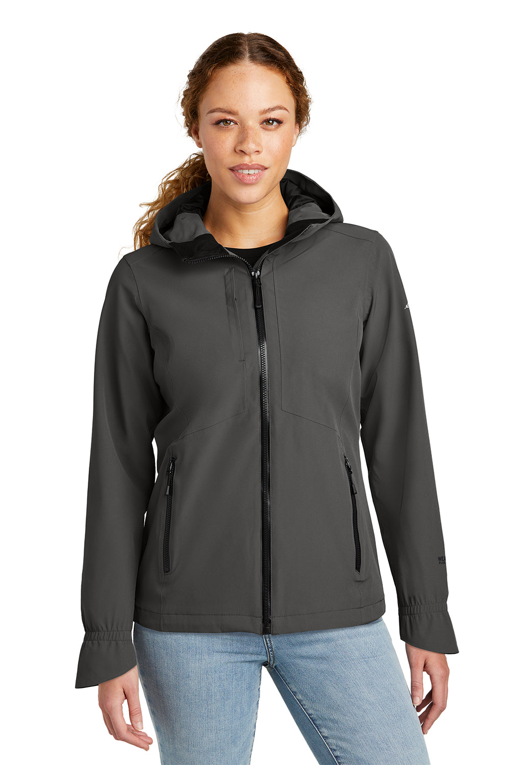 Eddie Bauer EB561 Womens WeatherEdge Plus Waterproof Full Zip Hooded Jacket Iron Gate Grey Model Front