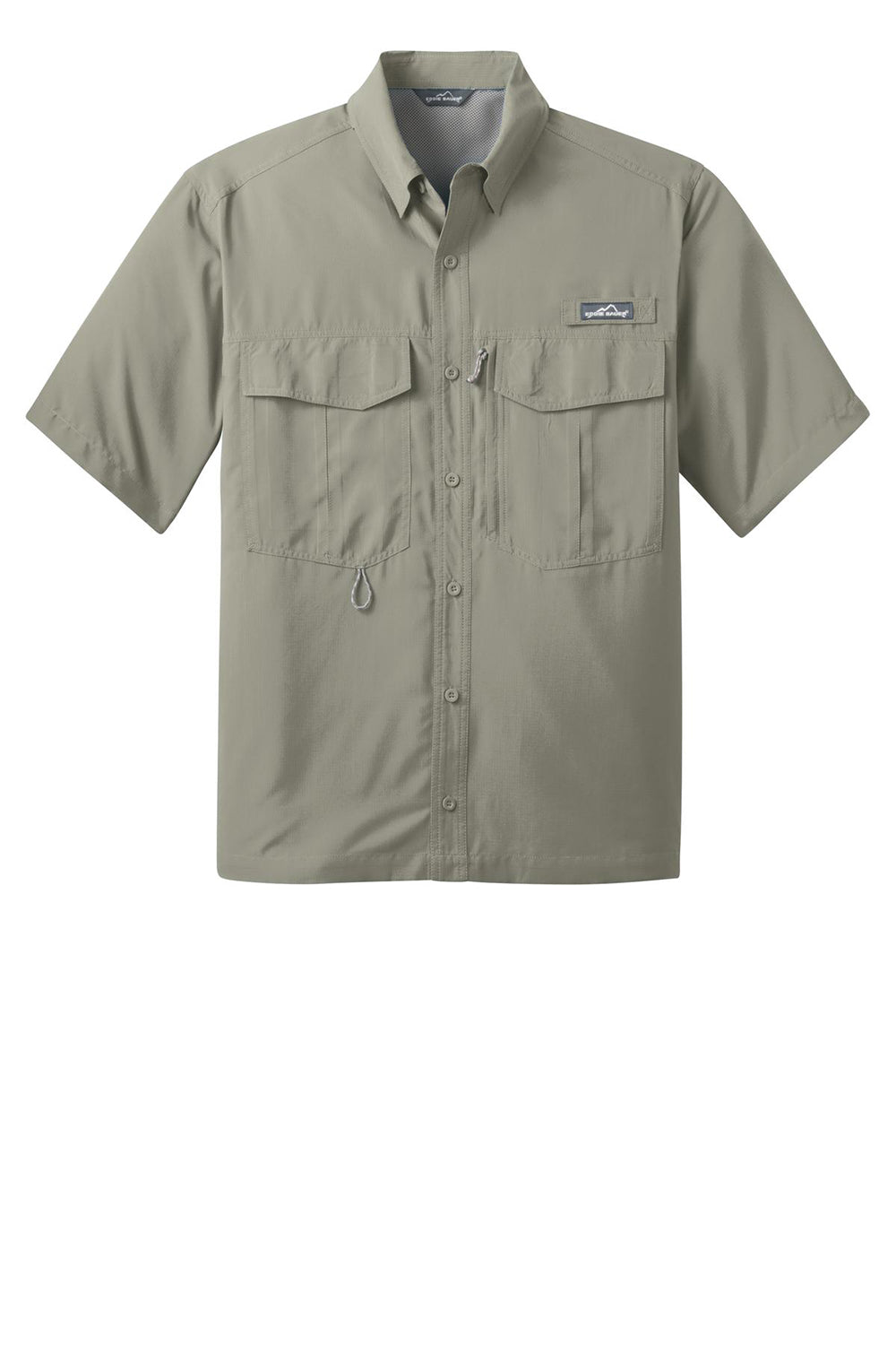 Eddie Bauer EB602 Mens Performance Fishing Moisture Wicking Short Sleeve Button Down Shirt w/ Double Pockets Driftwood Flat Front
