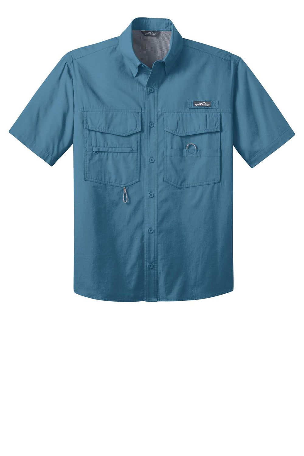 Eddie Bauer EB608 Mens Fishing Short Sleeve Button Down Shirt w/ Double Pockets Blue Gill Flat Front