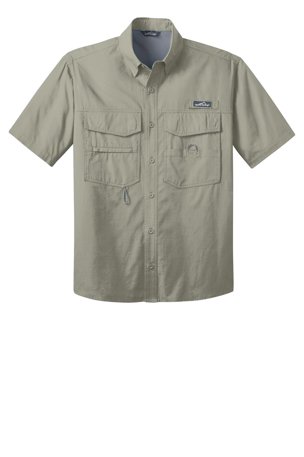 Eddie Bauer EB608 Mens Fishing Short Sleeve Button Down Shirt w/ Double Pockets Driftwood Flat Front