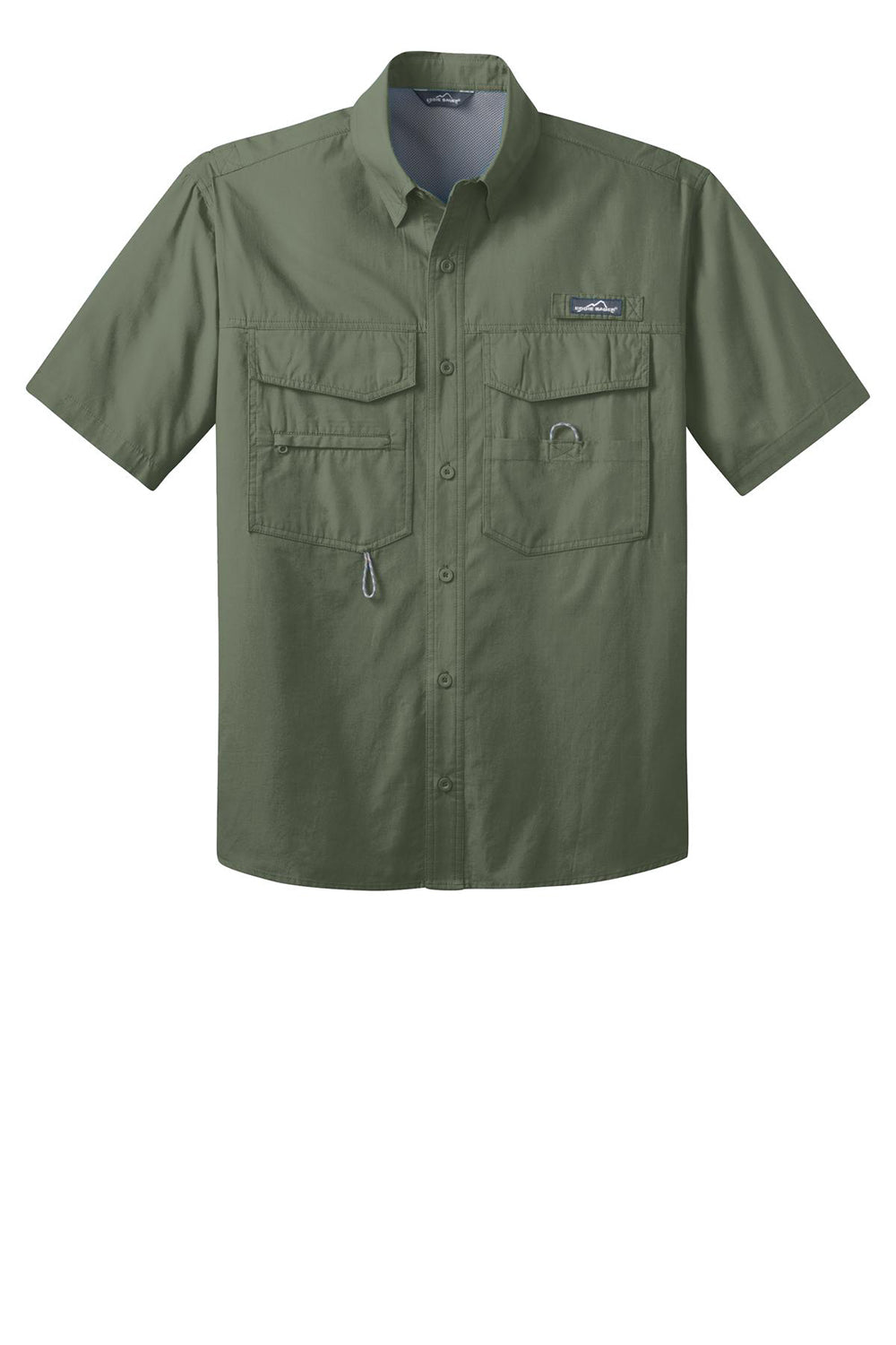 Eddie Bauer EB608 Mens Fishing Short Sleeve Button Down Shirt w/ Double Pockets Seagrass Green Flat Front
